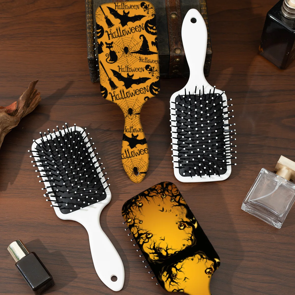 1pc Anti static Air Cushion Comb with Wide Teeth for Scalp Massage-Gothic Retro Bat and Insect Pattern Design For All Hair Types