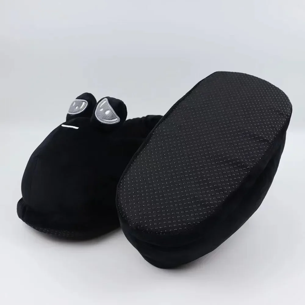 Pou Black Cotton Slipper Anime Plush Slippers Cartoon Soft Stuffed Fluffy Thick Non-slip Shoes Couple Indoor Slippers