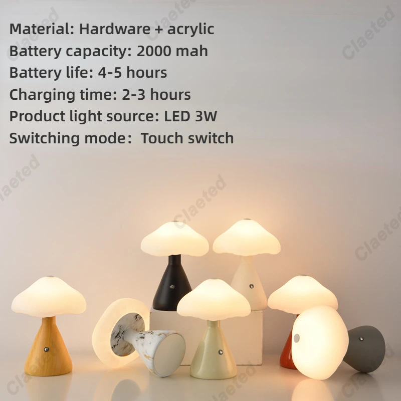 

Camping Lamp Touch Mushroom Table Lamp USB Charging Desk Lamp Atmosphere Bedroom Bedside LED Night Light Room Home Decor Lamp