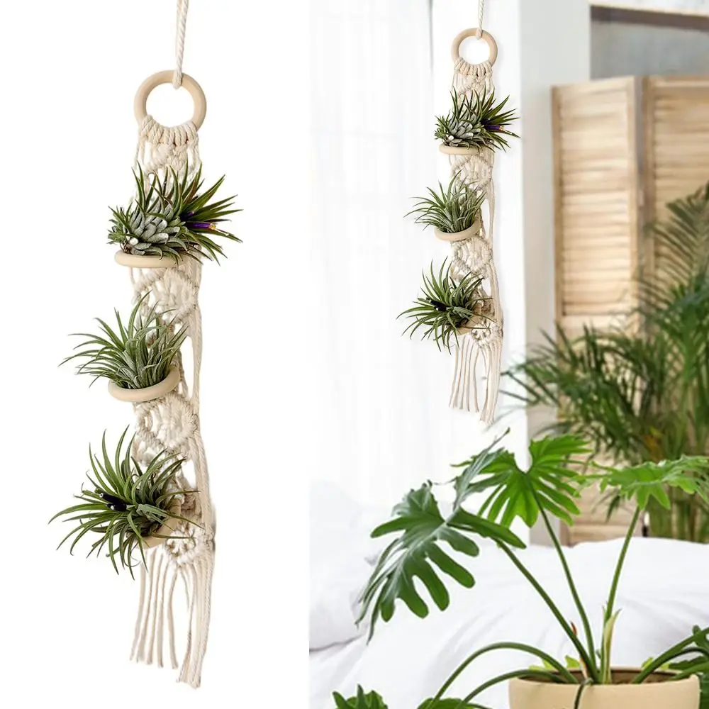 for Indoor Living Room Balcony Macrame Plant Hangers Handmade Garden Plant Pot Holder Decor Hanging Air Plant Holder Cotton Rope