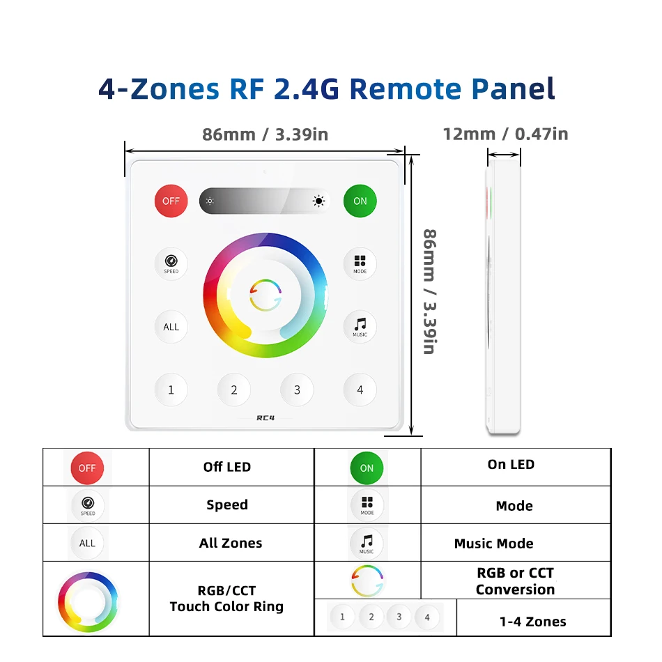 SP63AE SPI RGBCCT Addressable LED Controller DC 5V 12V 24V 300 Pixel and 2.4G RF Wireless Touch Remote Control Magic Color Panel