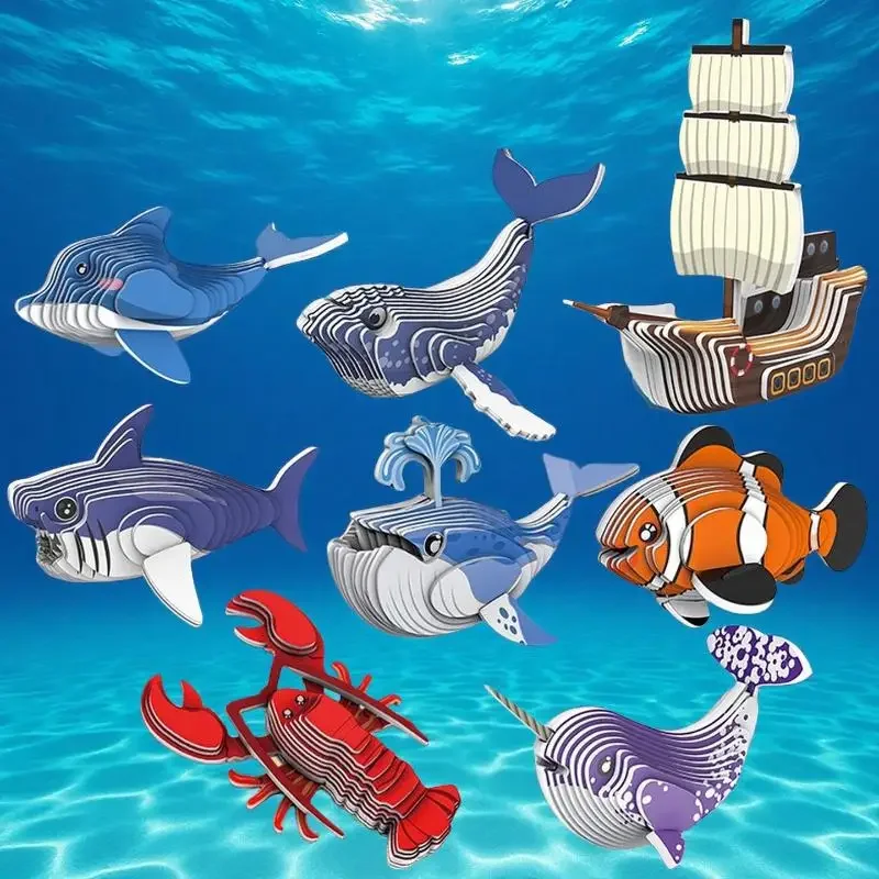 1 Set FAI DA TE Assemblaggio Manuale Modello Giocattolo 3D Animale Puzzle Narvalo Puzzle Educativi Mare Animale di Carta Montessori Giocattoli