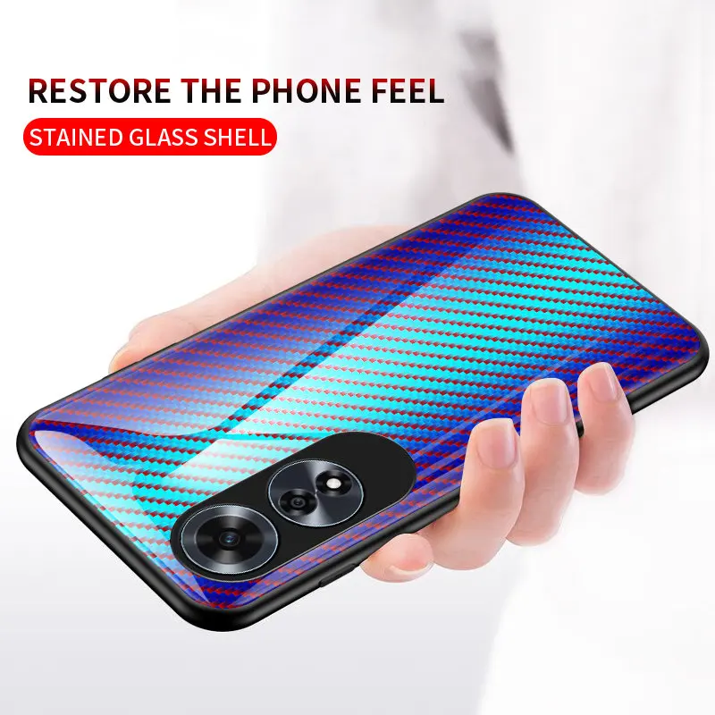 Oppo A60 CPH2631 Case Carbon Fiber Grain Shockproof Tempered Glass Hard Back Cover for Oppo A60 OppoA60 CPH2631 Silicone Bumper