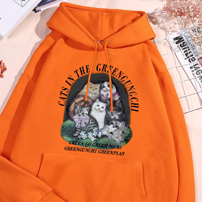 

Cats In The Greengungchi Printing Men Hoody Harajuku Loose Sweatshirt Fleece Comfortable Hoodies Vintage Autumn Crewneck Man Top