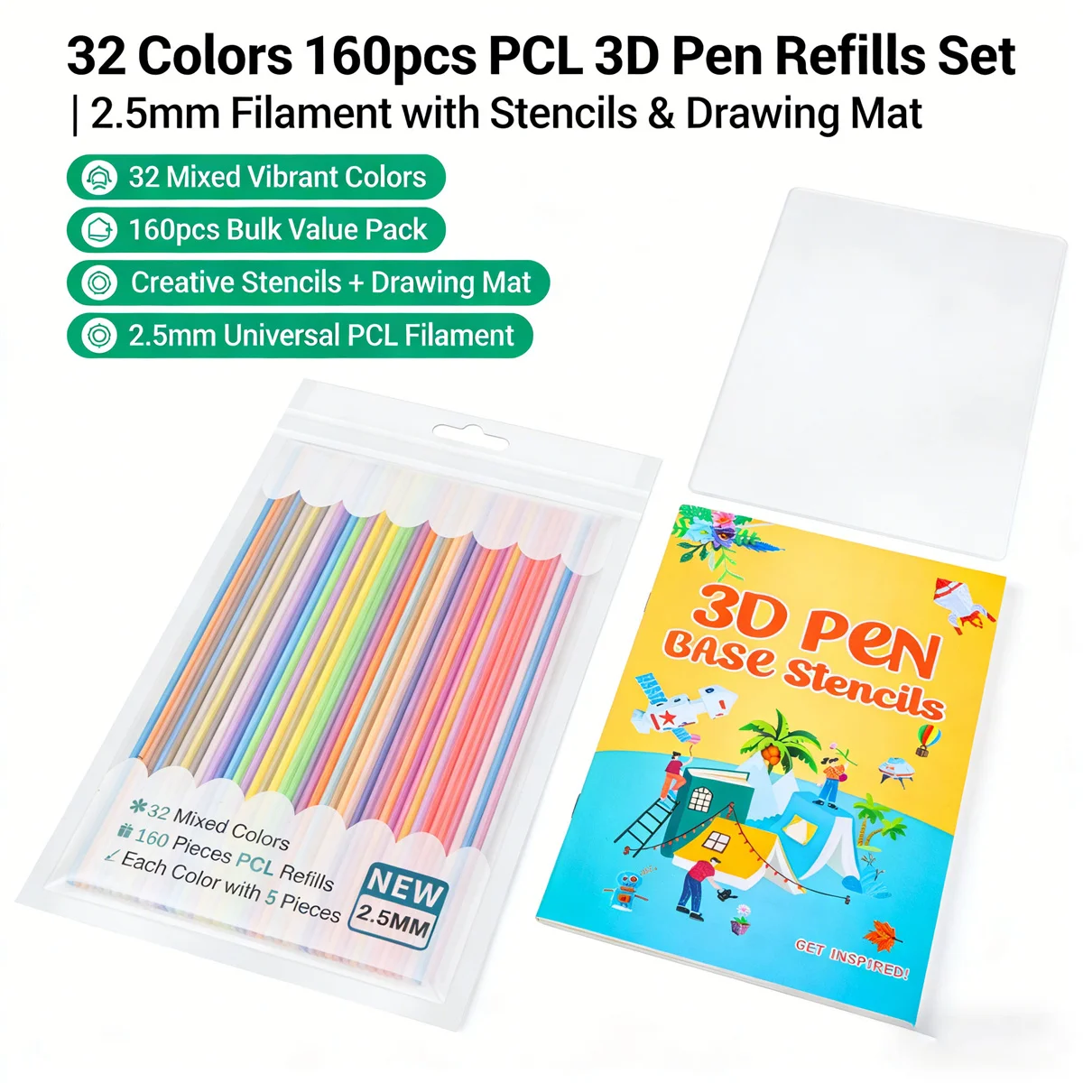 160/250/300 Strands 2.5mm 3D Doodler Refill 32/25/30Colors 3D Doodler Pen Refills Safe Low Temperature PCL For 3Doodler Start +