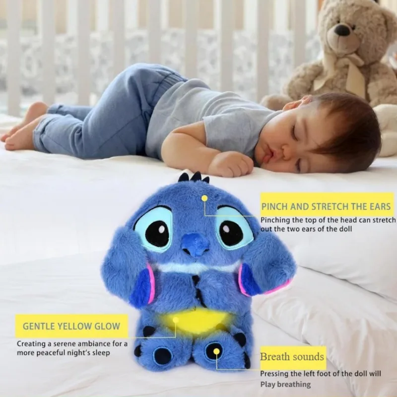 Stitch Plush Doll with Air Bag Light Breathing Baby Toy Cute Anime Stitch Angel Sleeping Companion Cute Birthday Gifts For Kids