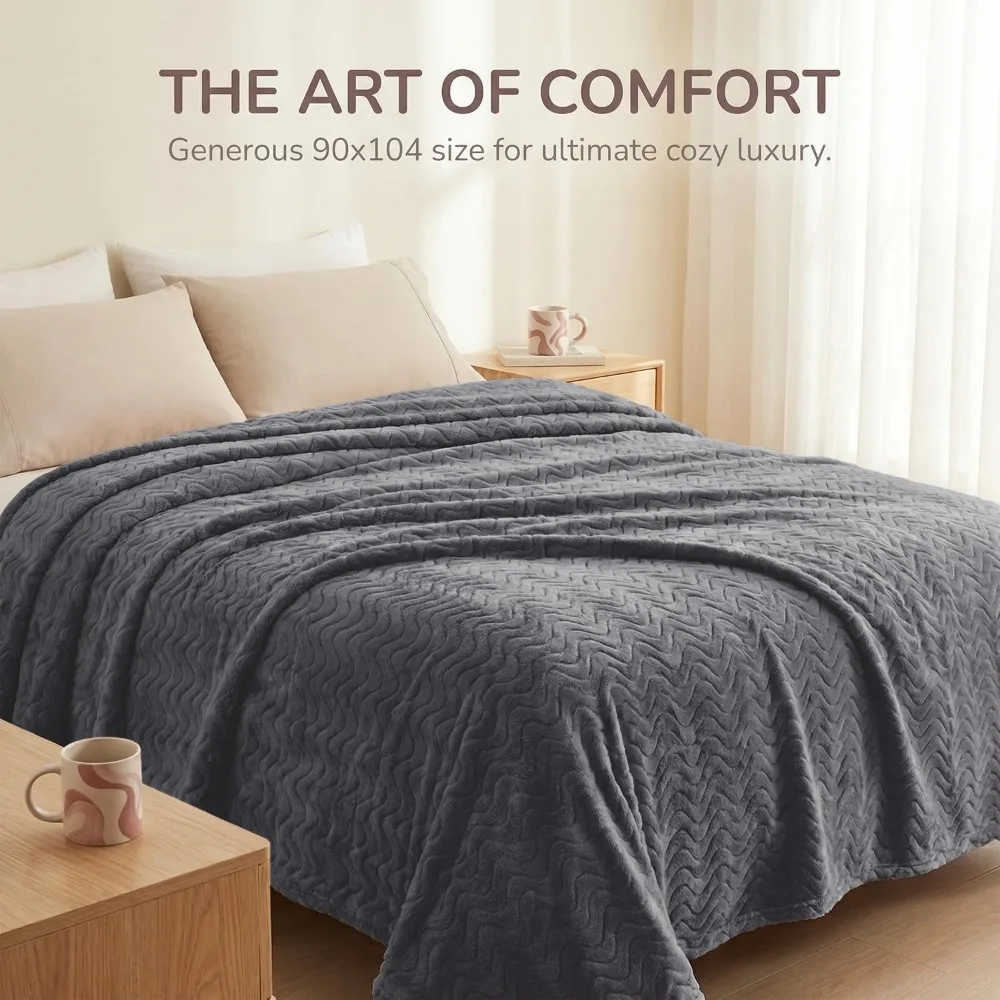 Lightweight Fleece Blanket Queen Size, Soft Cozy Throw for Spring Summer, Dark Grey 90x90 Inches