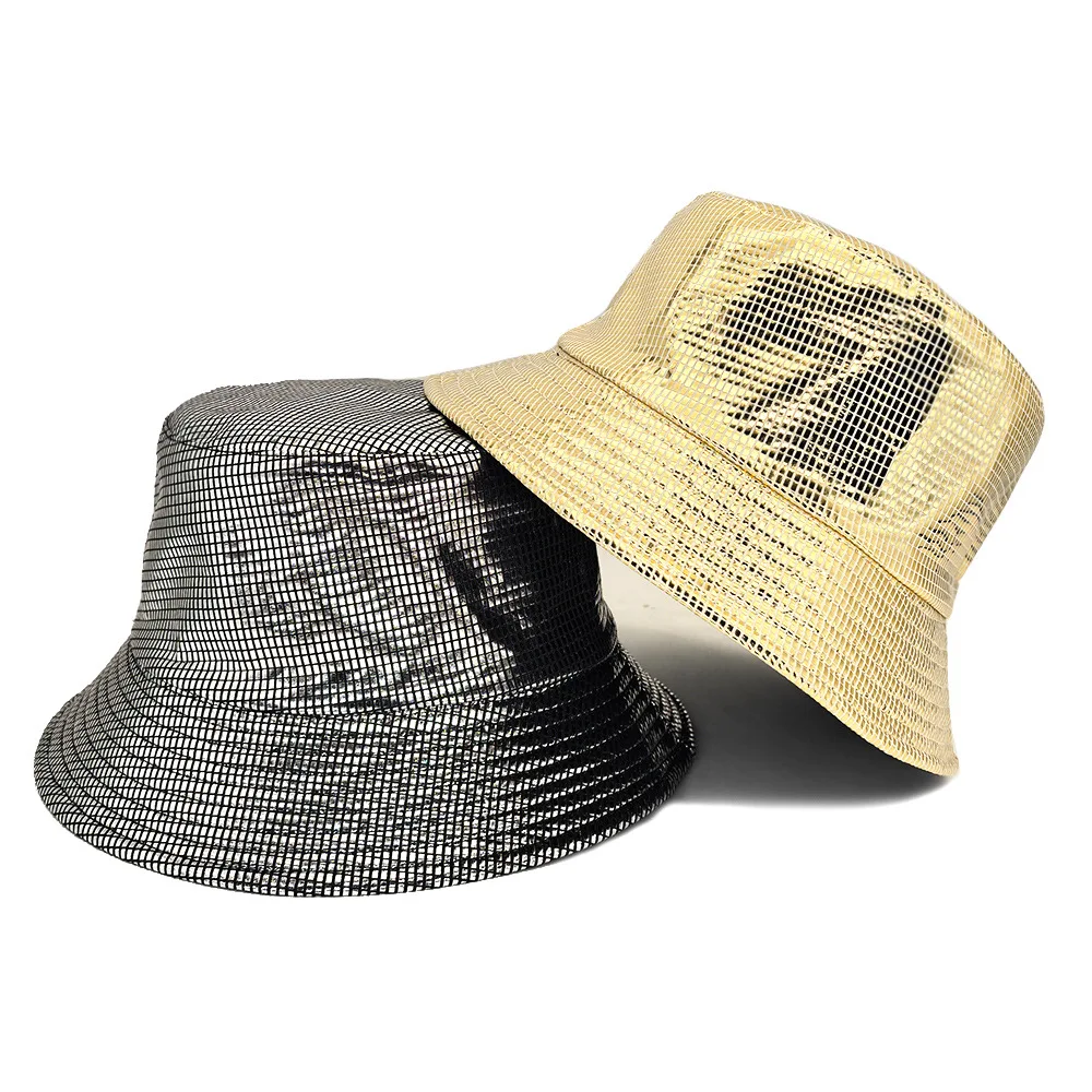 Modischer Glitzer-Bucket-Hat für Damen und Herren, Hip-Hop Frühling-Sommer Sonnenschutz Fischerhut, Unisex Outdoor Sonnenhut für Reisen