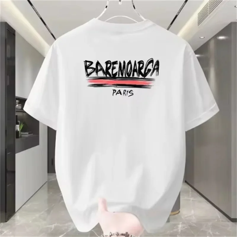 2026 الصيف تي شيرت للرجال والنساء جديد قصير الأكمام العصرية فضفاضة الإنجليزية رسالة مطبوعة قميص أسود الرجال الجولة الرقبة القمم