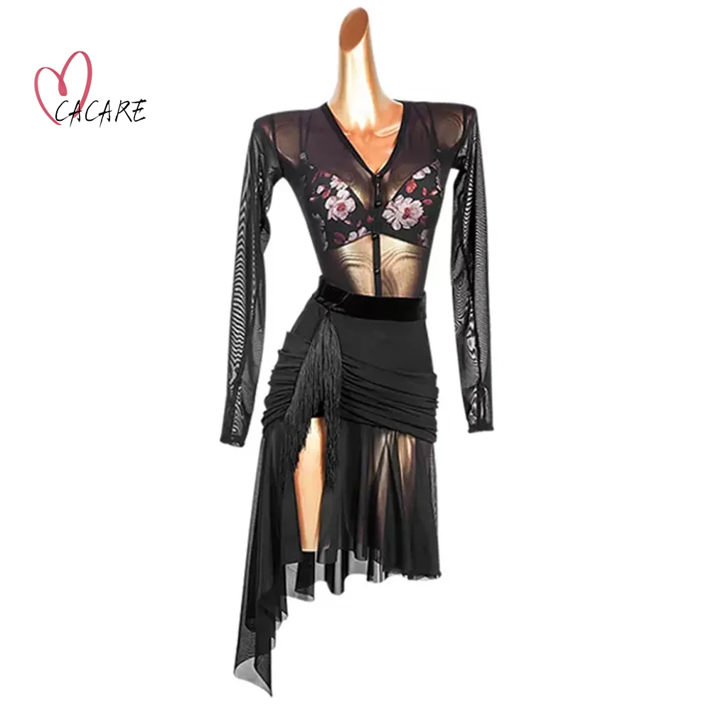 

NEW Latin Dance Clothing Suit Women Party Dress Dancewear Competition Dresses Bodysuit Skirt Set Fringe Samba Costume D1425