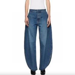 Women's Wash Jeans, Round Side Split Long, Fashion High Street Wide Leg Pants, High Quality, Fall, New, 2024, y2k