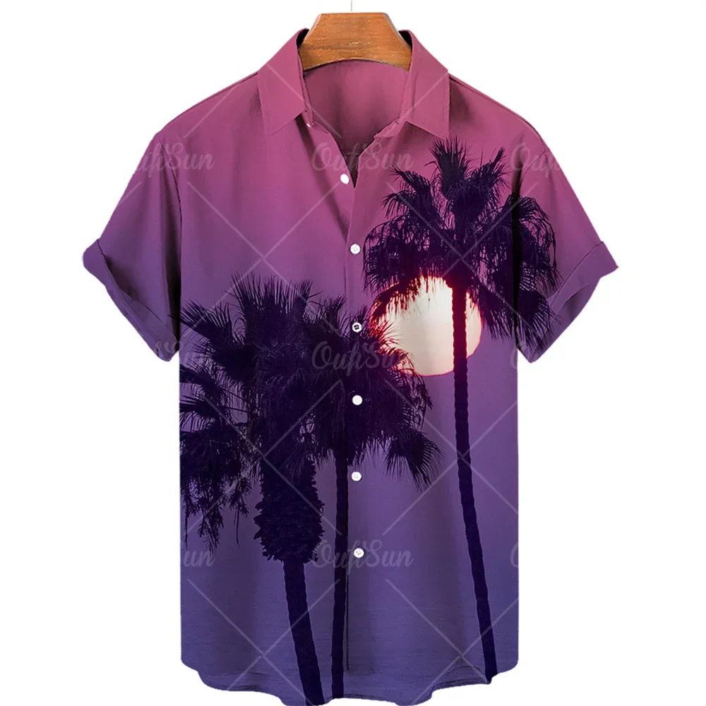 New 3D Printed 2024 Hawaii Loose Oversized Men's Casual Casual Shirt Original Sufeng Beach Sunset Oversized Imported Clothing