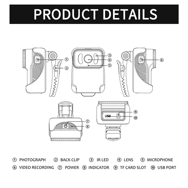

ELECT-2X CS02 Back Clip Action Camera Support TF Card Night DV Wifi Loop Cam Video MP4 Camcorder Vision Recording Z9H4