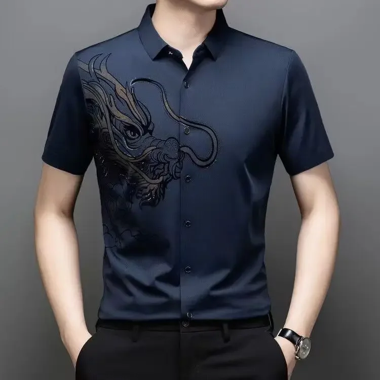 

Shirts for Men Short Sleeve Patterned Animal Print Man Shirt High Quality Luxury Cotton Casual Original New in Cheap Brand Tops