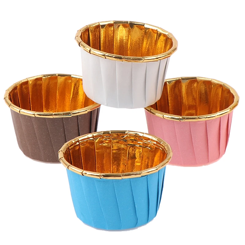 Revestimiento para magdalenas y magdalenas, envoltorios para pasteles, tazas de papel para hornear, herramientas de pastelería, suministros para fiestas, 5 colores, 50 unids/lote por paquete