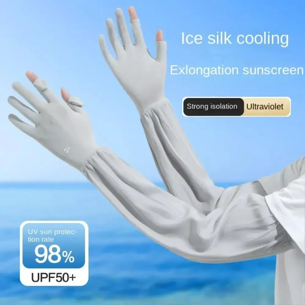 น่ารัก Anti-UV ICE Silk แขนถุงมือ Flip-Finger UV ฉนวนกันความร้อนครีมกันแดด Sun Protection แขนครอบคลุมถุงมือขี่จักรยานขับรถ