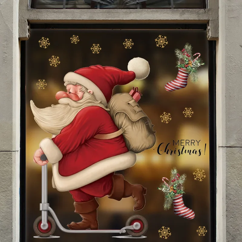 Christmas Mirror Stickers Cartoon Santa Claus Gingerbread Man Window Glass Static Sticker Happy New Year 2025 Merry Christmas