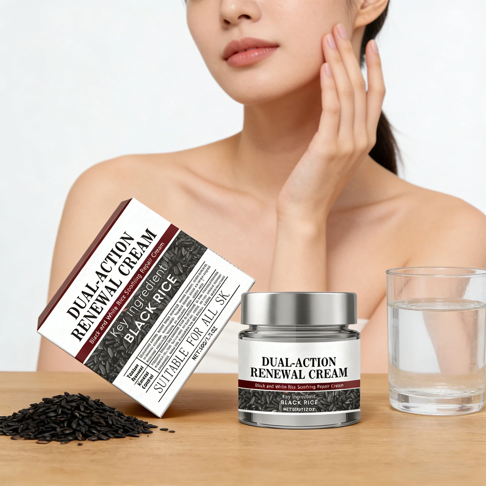 Black Rice Dual‑action Renewal Cream Gentle Exfoliating Brightening Body Facial Moisturizer Repair Damaged Dry Relieve Cream