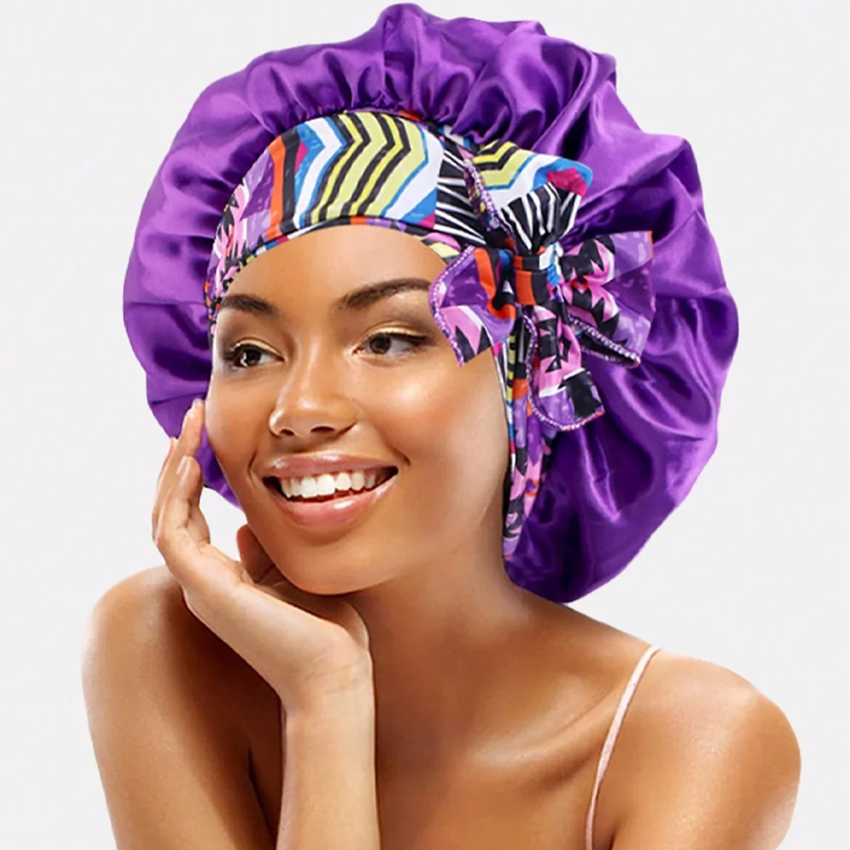 Bonnet en satin élastique avec ruban pour femme, bonnet de sommeil simulé, bonnet cosmétique, bonnet pour cheveux, adapté à une utilisation DSilva, 1PC