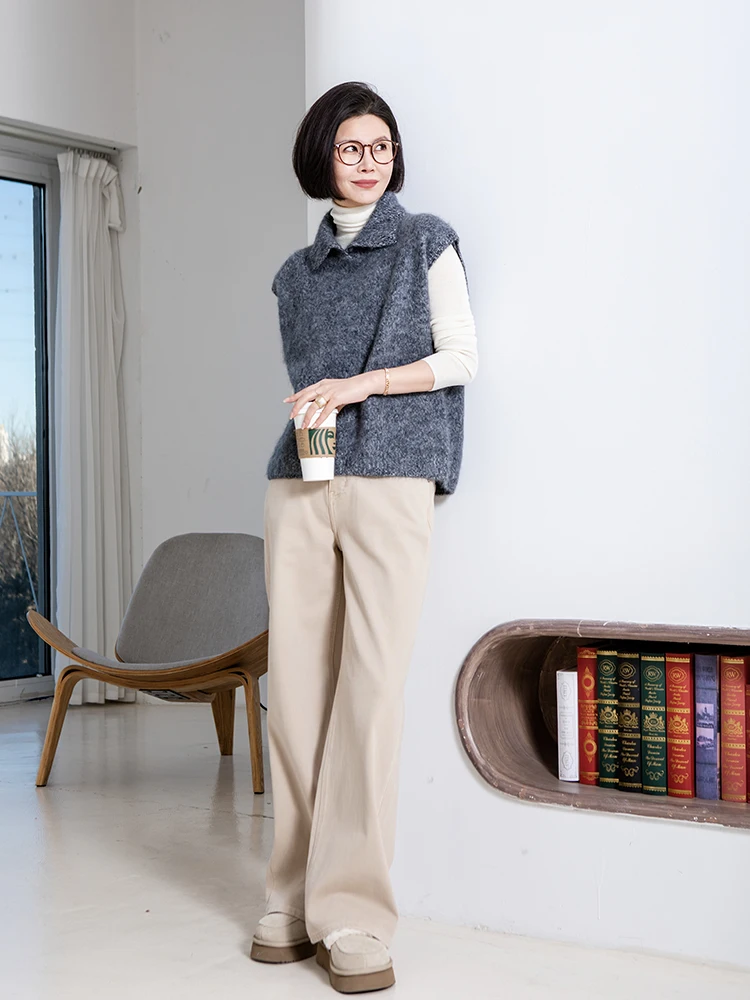 

VESSI Gold President 'Pasture' High Cotton Feel Fleece Lined Vintage Straight Leg Jeans Women's Casual mid Stretch Spring Wear