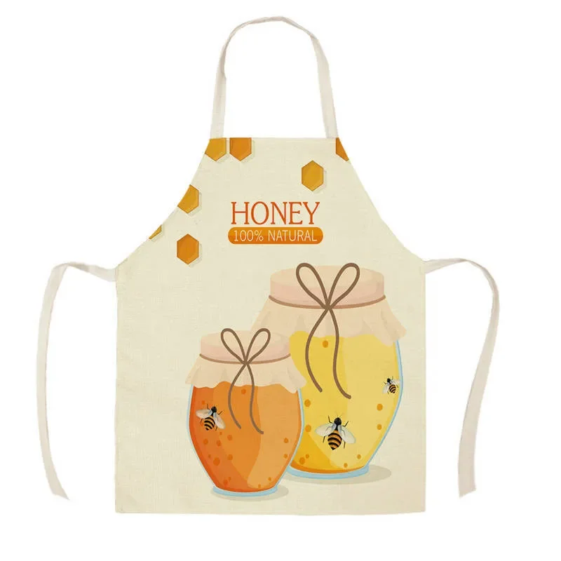 1 Pcs Kitchen Natural Honey Moon Bee Apron Sleeveless Cotton Linen Aprons for Men Women Home Cleaning Tools