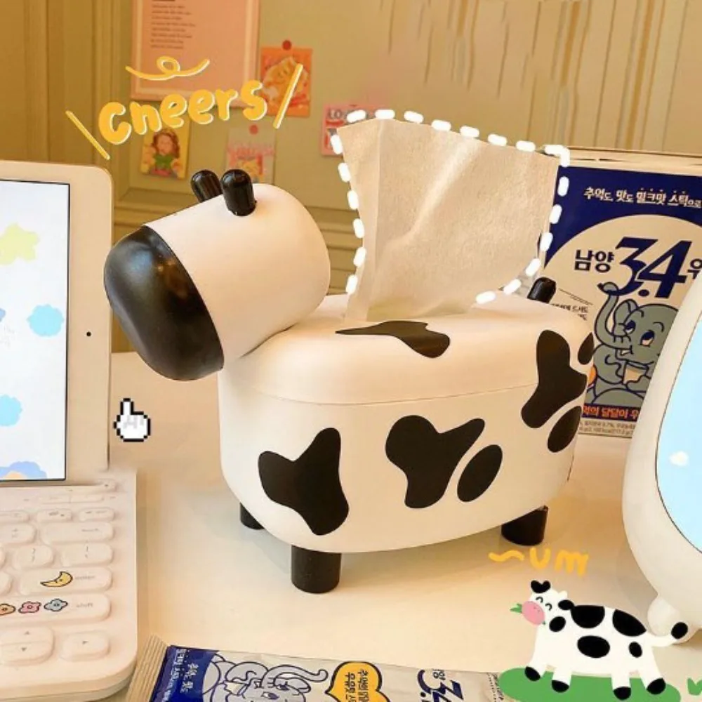 ABS 2 in 1 Cow Tissue Box Easy To Assemble Fall Prevention Toothpick Box Material Safety Detachable Kreatif Kotak Tisu Lembu