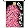 Pink Merry Christmas Tree Garden Flag 12x18 Inch Double Sided jjp