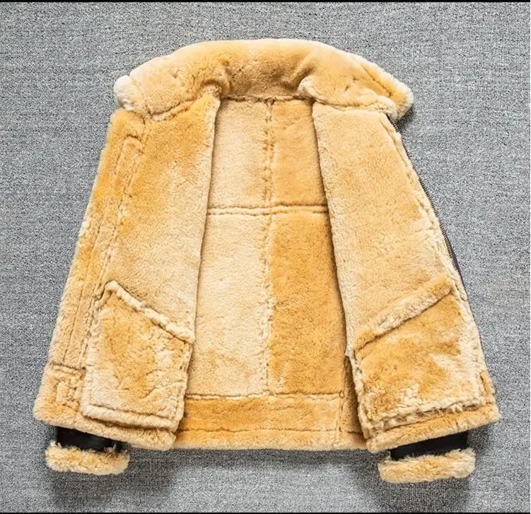 سترة كلاسيكية من الفرو Air Force B3. معطف شيرلينغ شتوي سميك للرجال. قماش من جلد الفرو الحقيقي 100%. صوف #5