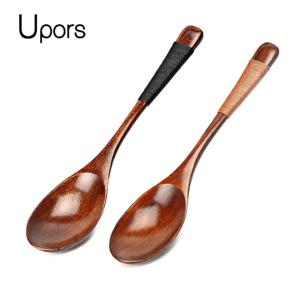 2Pcs Large Wood Spoons Long Handled Eco friendly Kids Rice Soup Spoon Wooden Dessert Spoon Handcraft Japanese Tableware