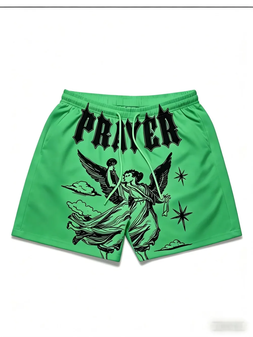 European and American Men's Summer Little Angel Letter Print Comfortable Breathable Drawstring Shorts Outdoor Casual Pants