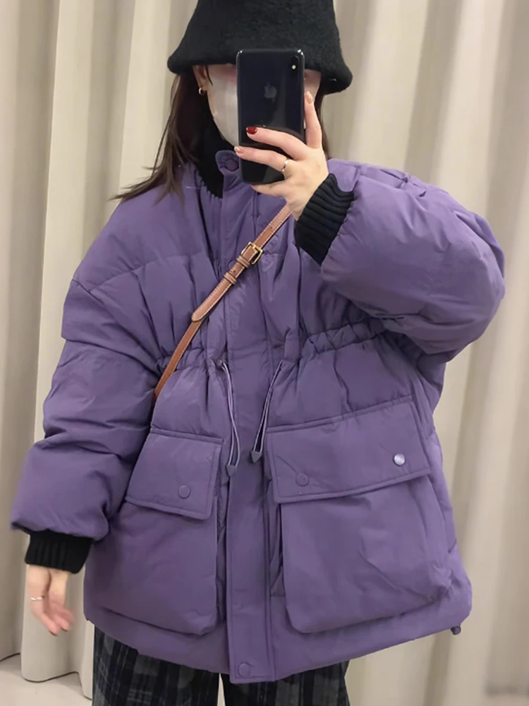 

Утепленная хлопковая куртка с воротником-стойкой и трикотажными вставками, женская модная верхняя одежда, стеганое пальто в корейском стиле с длинными рукавами