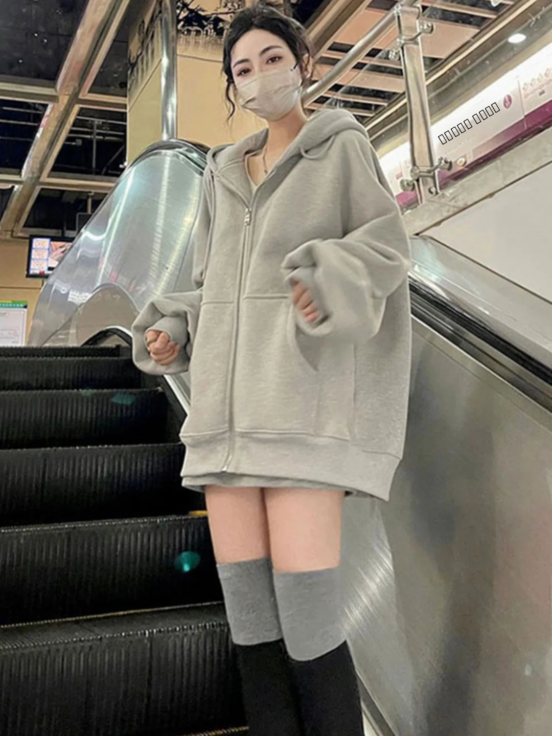 

ay Hooded Zipper Jaet Women's Loose Lazy Sle Mid-Length Top Autumn Winter New Arrival Big Size Comfortable Sweatirt