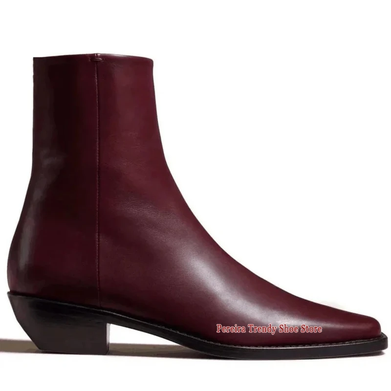 Wine Red Black Cowhide Chelsea Boots Genuine Leather Pointy Toe Side Zipper Short Boots Men's Handmade Casual Business Shoes