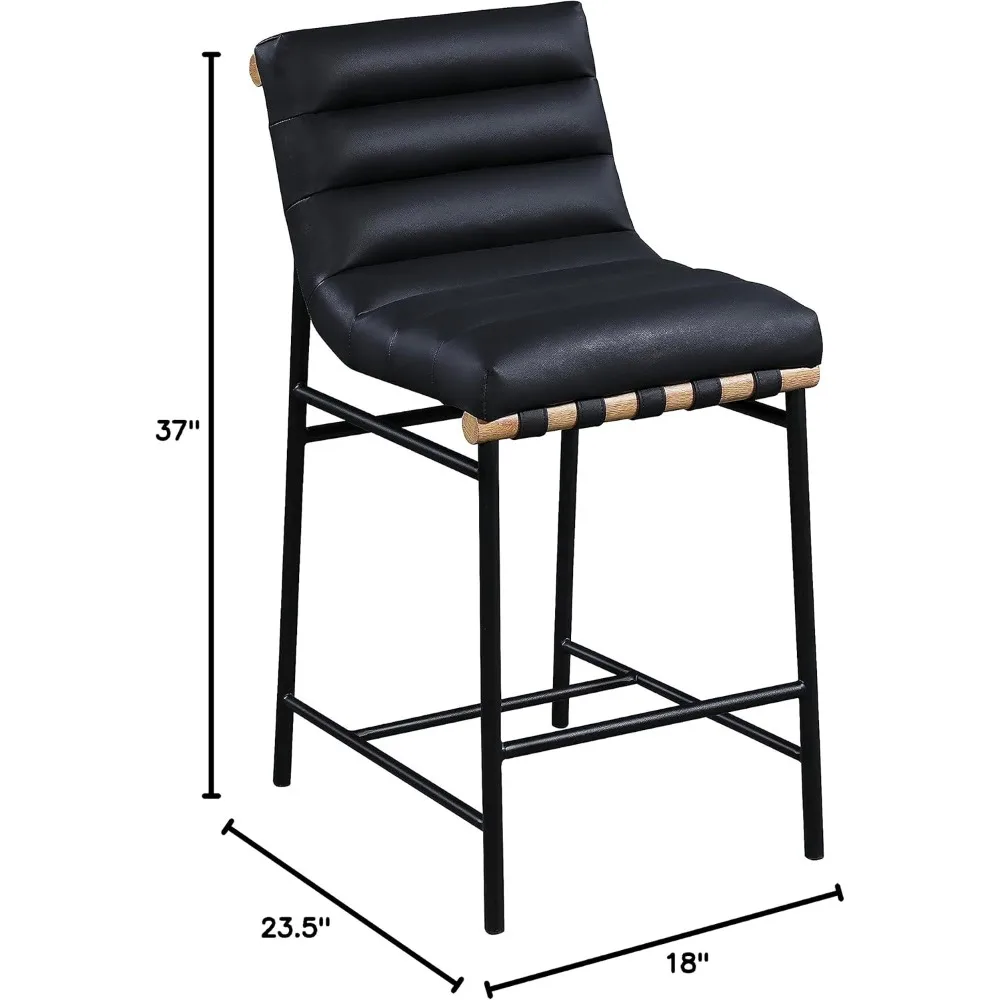 شعبية - مقعد منجد من الجلد النباتي المعاصر، أسود، 18 بوصة عرض × 24 بوصة عمق × 37.5 بوصة ارتفاع، إطار معدني أسود غير لامع، تخفيضات كبيرة. #2