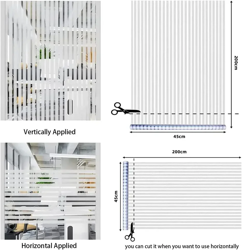 Frosted Stripe Window Privacy Film, Non-Adhesive, Static Cling, Stickers for Meeting Room, Home and Office