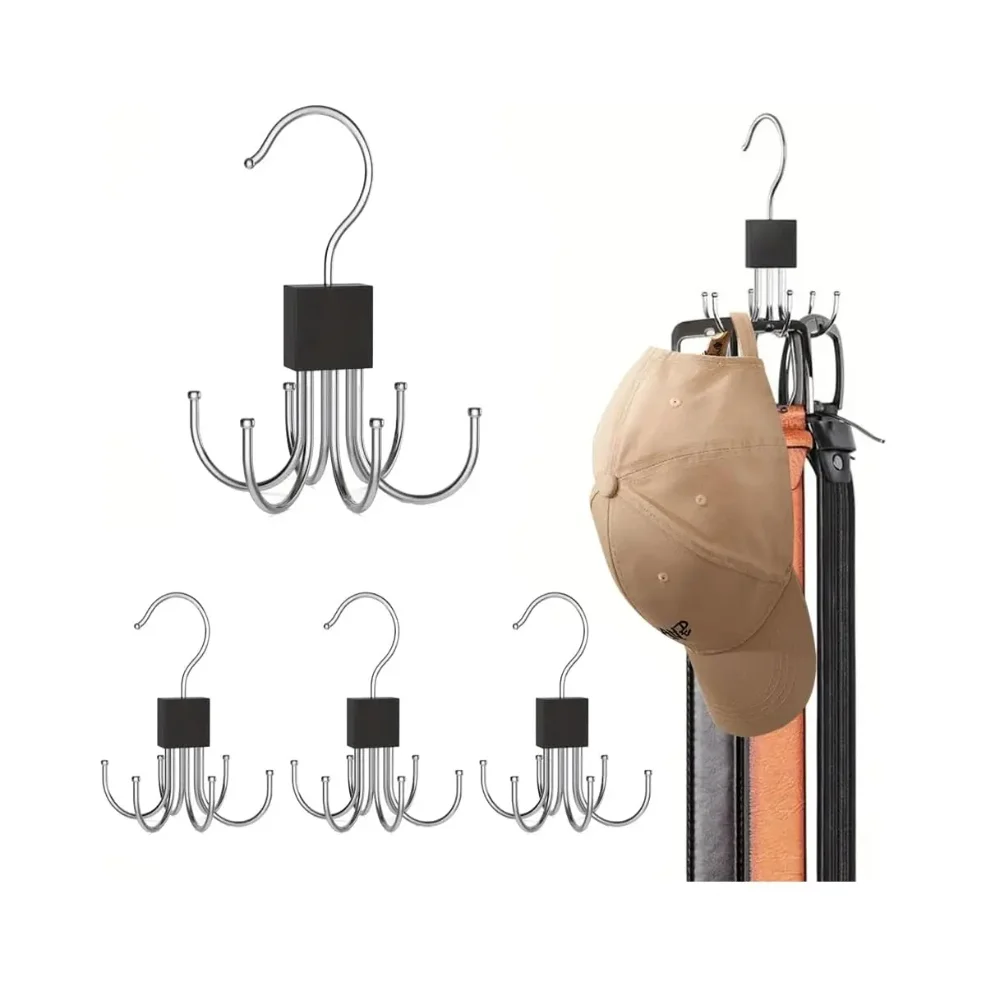 

360° Rotatable Multi-Claw Storage Coat Hook Multifunctional Clothes Rack for Belt Bra Tank Top Tie Scarf Purse Hanger Organizer