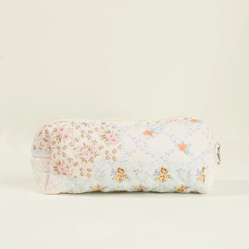 

3 Pcs Cotton Quilted Makeup Bag Large Women Floral Cosmetic Bag Zipper Toiletry Organizer Bag Cute Pouch