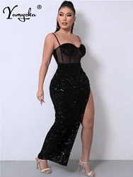 Sexy see through pink sequin summer dress women luxury mesh maxi birthday party dress elegant prom long evening dresses vestidos