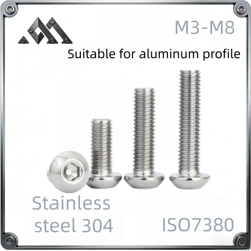 

ISO7380 304 Stainless Steel Hex Socket Head Round Screw Bolt for 2020 3030 4040 Aluminum Profiles Kit Set 8 12 16MM