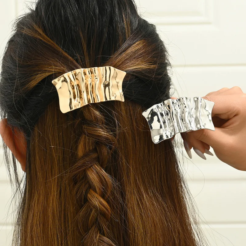 

Metal Barrettes Concave and Convex Folding Spring Clip Fold Fashionable Irregular Liquid Barrettes Wholesale