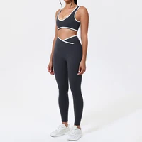 Women Summer Contrasting Sports Bra Shorts Set Female Two-Piece Set Running Shock-Absorbing Neck Hanging Underwear Yoga Set - Image 3