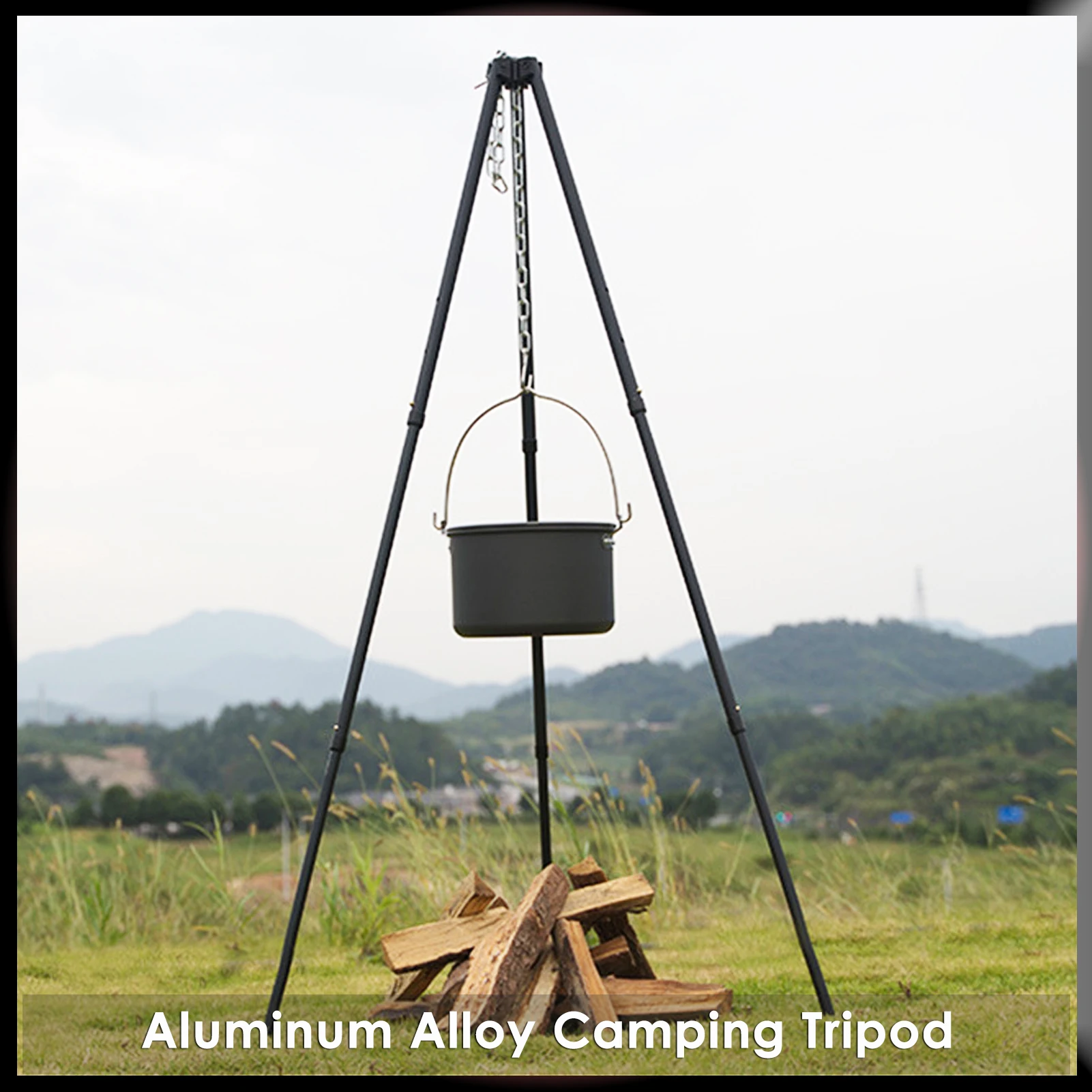 

Camping Campfire Tripod Outdoor Cookware Picnic Cooking Pot Grill Rack Barbecue Support Aluminum Alloy Tripod for Hanging Pot