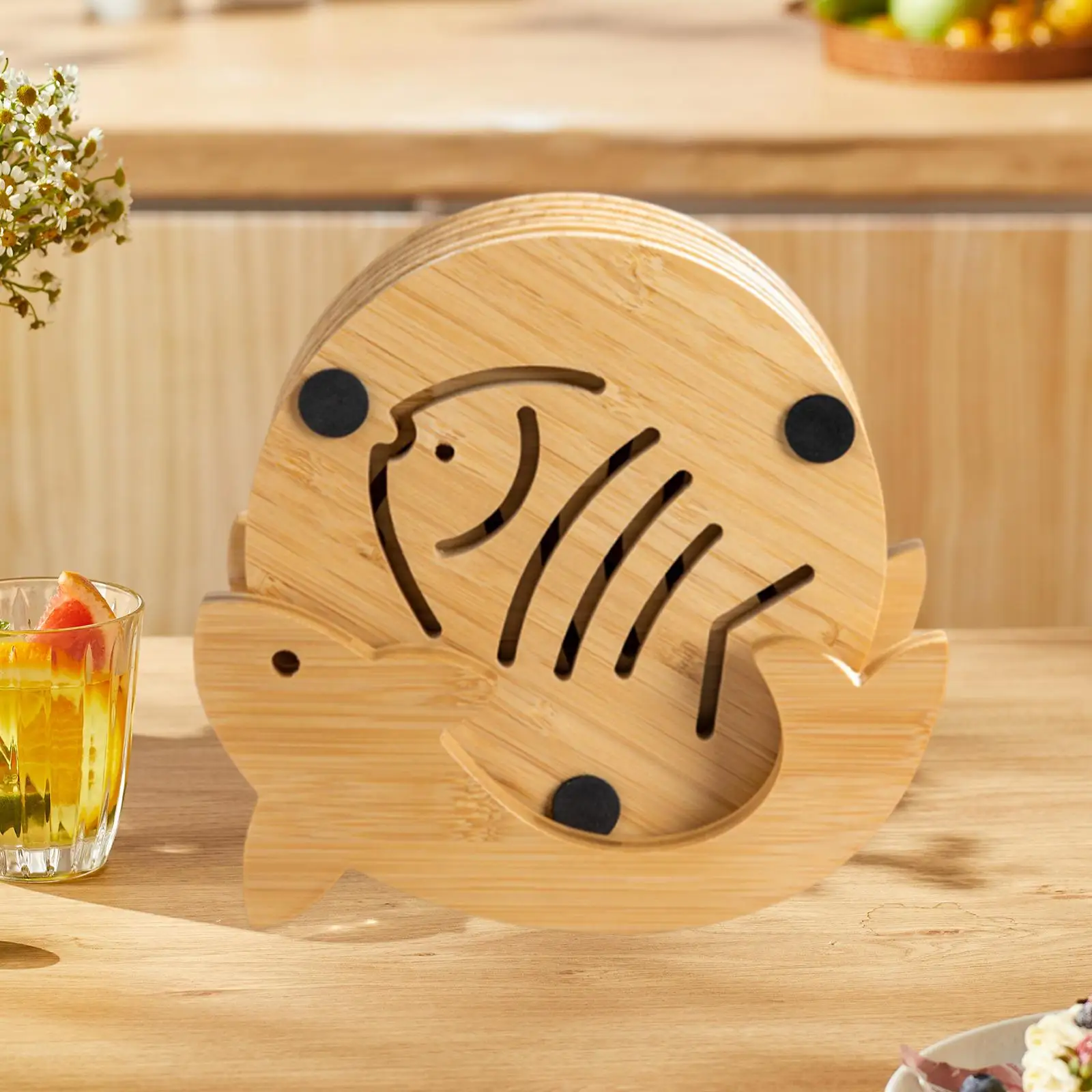 

6x Bamboo Hot Pads with Holder Teapot Multifunctional Hot Dishes Pad for Fridge Dining Table Countertop Dinnerware Restaurant