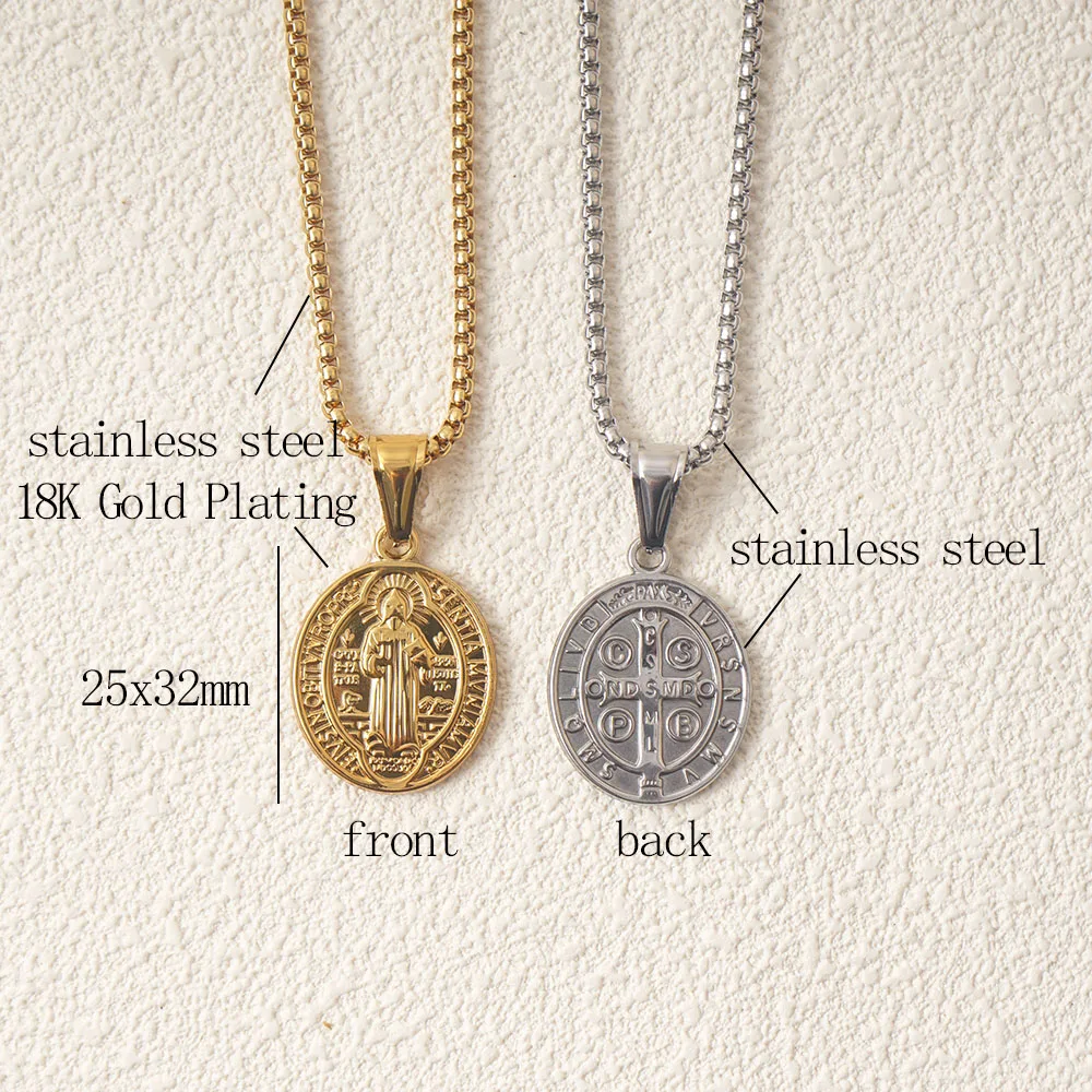 الفولاذ المقاوم للصدأ سان بينيتو قلادة الذهب/الفضة اللون معدن سانت بنديكت ميدالية المختنق كولير فام #2