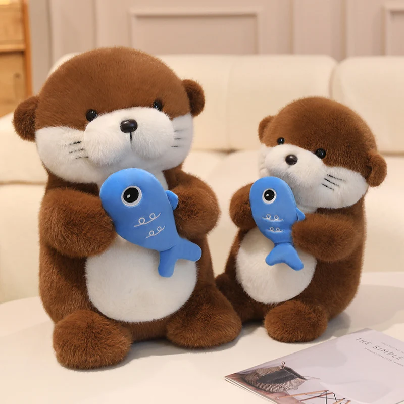 Kawaii  Otters Hold Fish Animals Plush Toys Soft Dolls Comfortable Fabric Office Soft  Pillow Cartoon Dolls Girls Birthday Gifts