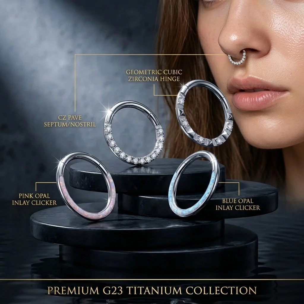 F136 Titanium Zircon Opal Nose Ring Nose Ring Titanium Alloy Opal Closed Ring Puncture Jewelry  Geometric Colorful Nose Piercing