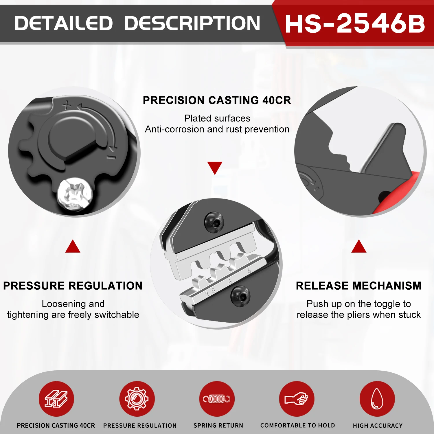 HS-2546B Crimping Tool For Solar Connectors,AWG 14 12 10 Ratchet Wire Crimpers Tool,Crimping Plier,Electrical Crimping Tool