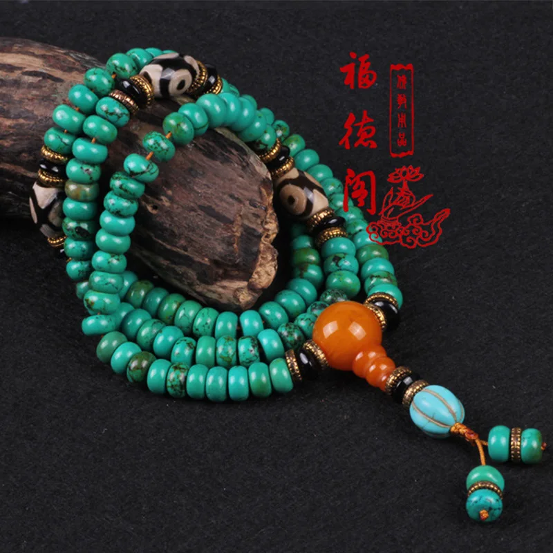 

Tibetan Style108Optimized Turquoise Beads Collectables-Autograph Bracelet Raw Ore Men's and Women's Bracelet Handheld Prayer Bea