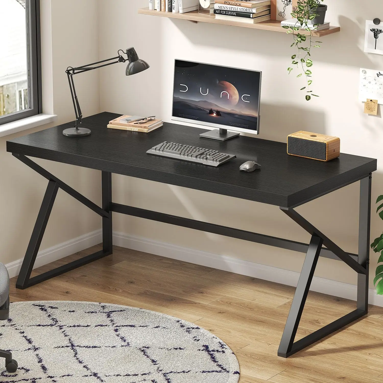 Black Computer Desk 60 Inch Long Home Office Laptop PC Workstation, Customized