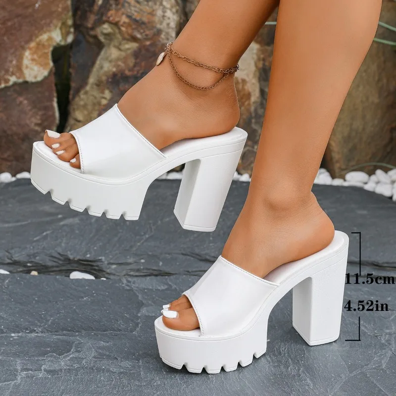 

Square Heel Platform Mules Women Outdoor Slippers Peep Toe Slip on Sandals Chunky Heel Shoes Slingback